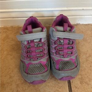 Kids Gray and Purple Merrell waterproof hiking shoes